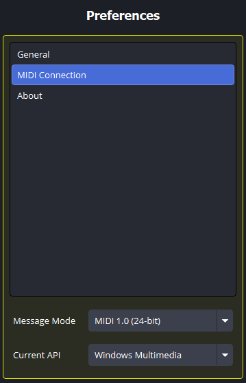 Preferences View: MIDI Connection